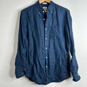 J Crew Baird McNutt Slim Fit Irish Linen Button Down Shirt Mens S Navy Blue
